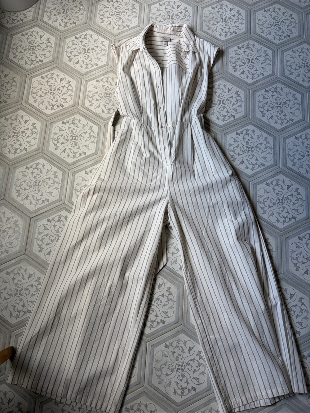 a new day Cream Jumpsuit with Black Pinstripes